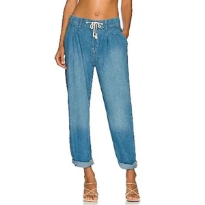 We the Free People Luna Denim Pull On Jeans Size Small Pleated Straight Baggy - Picture 1 of 13