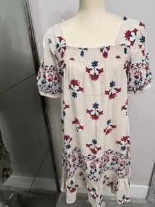 Samdan Cream Boho Midi Dress UK 8-10 NWT Floral Print Puff Sleeves Folk Festival - Picture 1 of 18