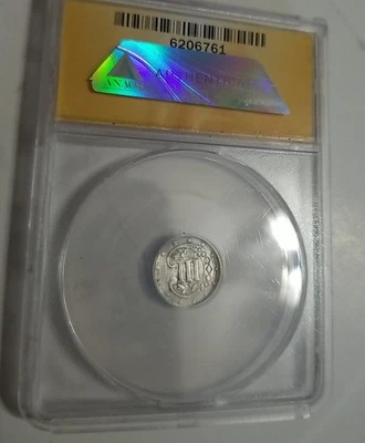 1860 III 3 Cent Nickel 3C U.S. Coin ANACS VF30 Detail Bent & Cleaned - Image 1 of 4