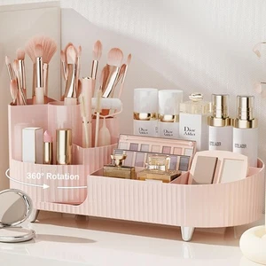 Pink Rotating Vanity Organizer with Brush Holder - Large Spinning - Picture 1 of 7