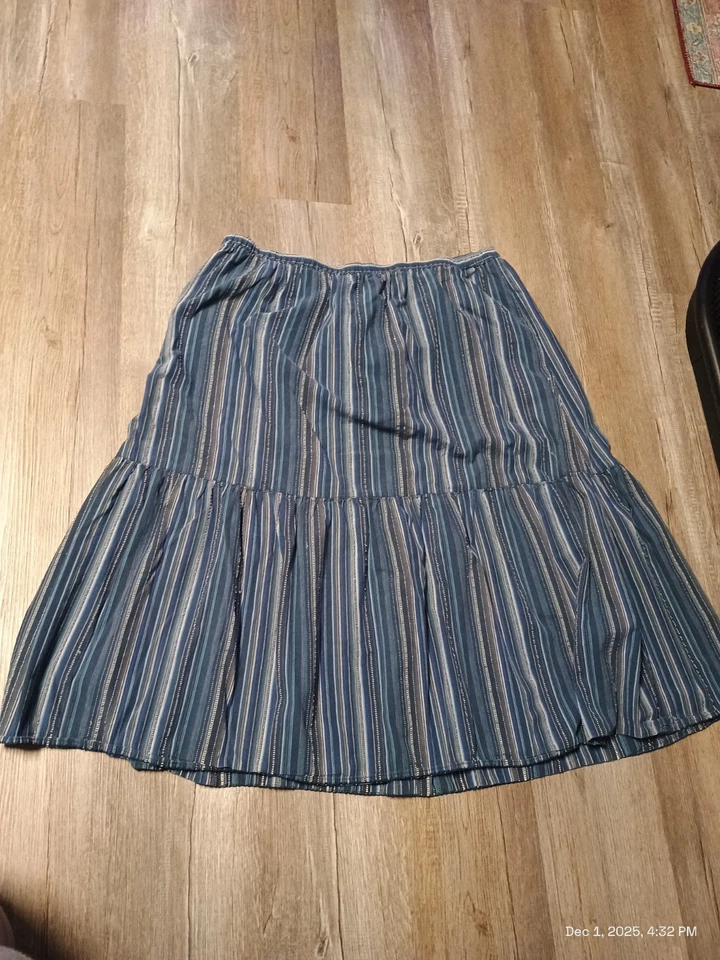Mainstreet Blues Women's 3x Vintage Inspired Blue Striped Tiered Midi Skirt Plus - Image 1 of 4