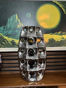 Vintage Habitat Brutalist Space Age Chrome Sputnik Vase 1970s Mid-Century - Foto 1 di 8