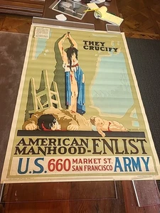 Sie kreuzigen den Ersten Weltkrieg Plakat Armee Rekrutierung San Francisco 1917 M. Hoyle - Bild 1 von 6