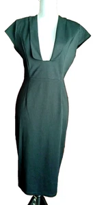 Club L Women Black Cocktail Sexy Party Midi V Neck Zip Back Dress Sz 14 EU 42 - Picture 1 of 8