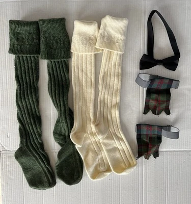 Scottish Kilt Sock Flashers Tartans 2 Pair Wool Socks and Tie - Image 1 of 4