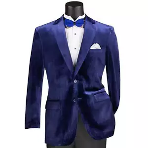 VINCI Men's Sapphire Blue Velvet 2-Button Reg Fit Dinner Jacket - NEW - Picture 1 of 27