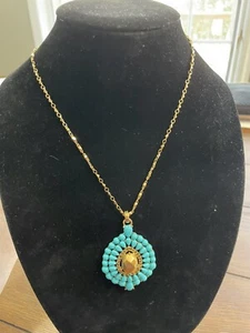 $75 NWOT CAROLEE LUX GOLD TONE 40” NECKLACE W/ TURQUOISE PENDENT- LA22/e22 - Picture 1 of 7