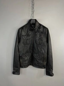 G-star raw pocket real leather jacket Mens Size M black back logo - Picture 1 of 19