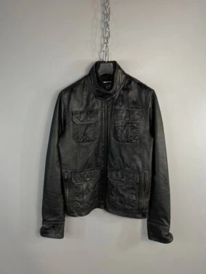 G-star raw pocket real leather jacket Mens Size M black back logo - Image 1 of 4