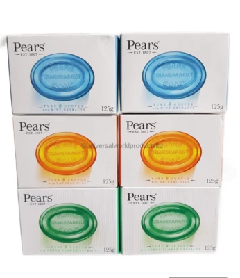 6 x Pears Transparent Soap Pure & Gentle,Mint Extracts,Natural Oil,Lemon Extract