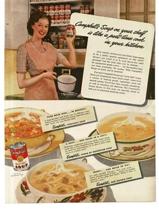 1946 Campbell's Vegetable Cream of Mushroom Beef Noodle Soup Vintage Print Ad - Picture 1 of 1