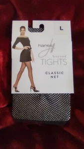 Hanes Style Beyond Tights Womens Size L Black Fashion Textured Classic Fishnet - Picture 1 of 7