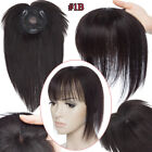 150% Women Remy Human Hair Topper Toupee Wigs With Bangs Clip In Hairpiece Brown