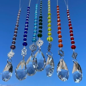 New Chakra Symbol Hanging Glass Sun Catcher Mobile ~ Spiritual Yoga Home Window - Picture 1 of 69
