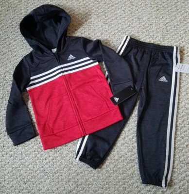 Adidas Niños NUEVO con Etiquetas Negro con Rojo Blanco 2 Piezas Cremallera Chaqueta y Pantalón Conjunto Talla 4 Foto 1 de 4