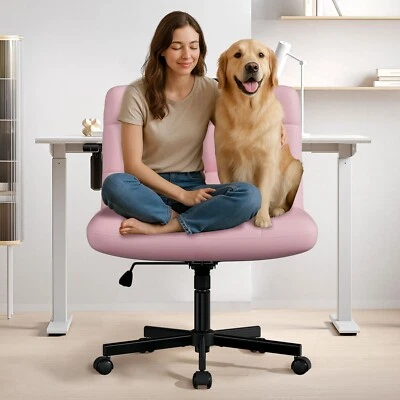 Armless Home Office Chair PU Leather Criss Cross Legged Desk Wide Makeup Chair - Image 1 of 4