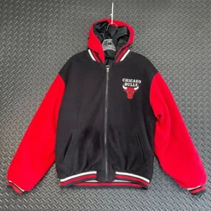 Vintage NBA Chicago Bulls Black Red Reversible Winter Jacket Coat Kids Youth XL - Picture 1 of 10