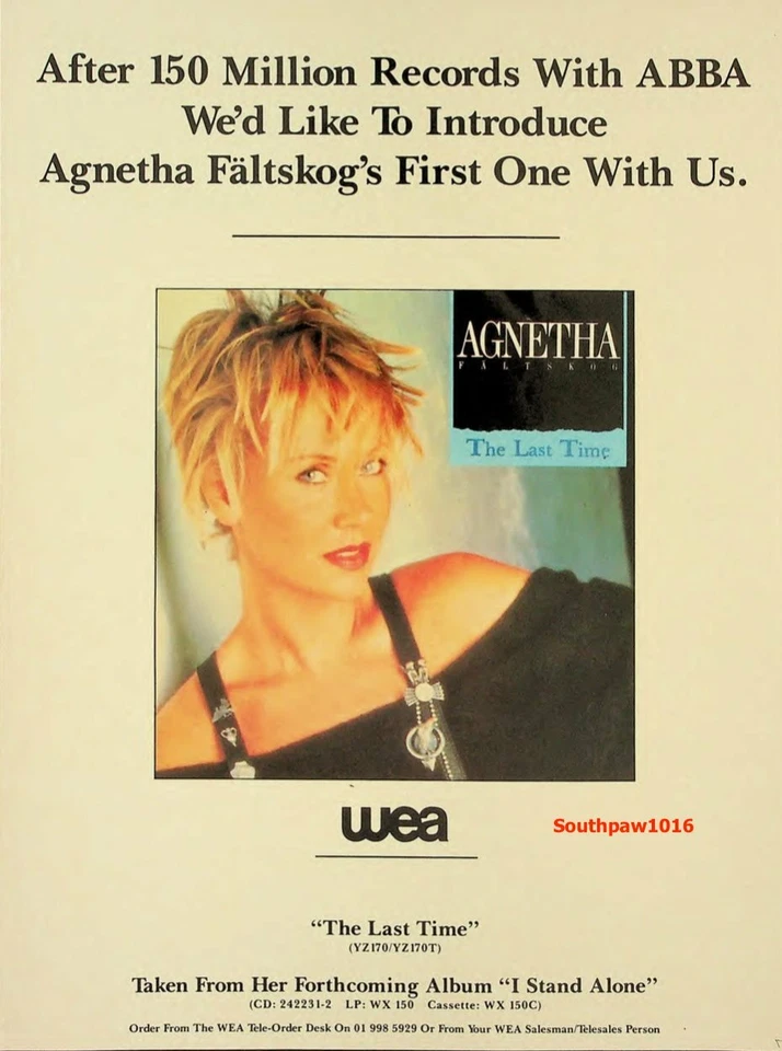 1987 Agnetha Faltskog "The Last Time" Record Release Vintage Promo Ad Print - Image 1 of 1