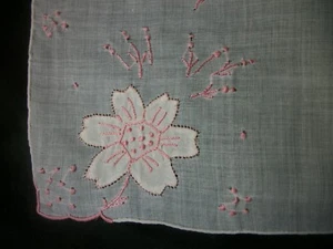 Vtg Embroidery Handkerchief Hand Made Madeira Hanky Flower Applique Hankie 1138 - Picture 1 of 8