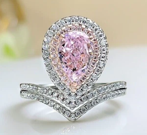 2ct Pink Diamond Pear Ring, 18K Gold Vermeil, Lab Grown Diamond  - Picture 1 of 10