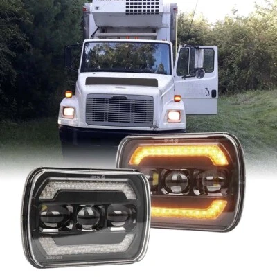 Pair 7X6" 5X7 LED Headlights for Freightliner FL50 FL60 FL70 FL80 MT35 MT45 MT55 - Image 1 of 4