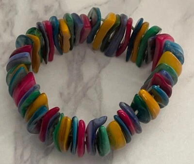  Stretch  Died Mother Of Pearl Abalone Shell Bracelet Crf3-48 - Image 1 of 4