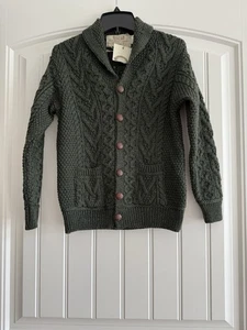 ARAN SWEATER MARKET 100% MERINO WOOL BUTTON UP POCKET KID'S SWEATER SZ 8/11 YEAR - Picture 1 of 10