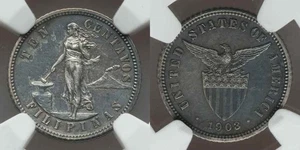 Silver Coin Philippines US Administration 1903 Ten Centavos About Uncirculated - Picture 1 of 3