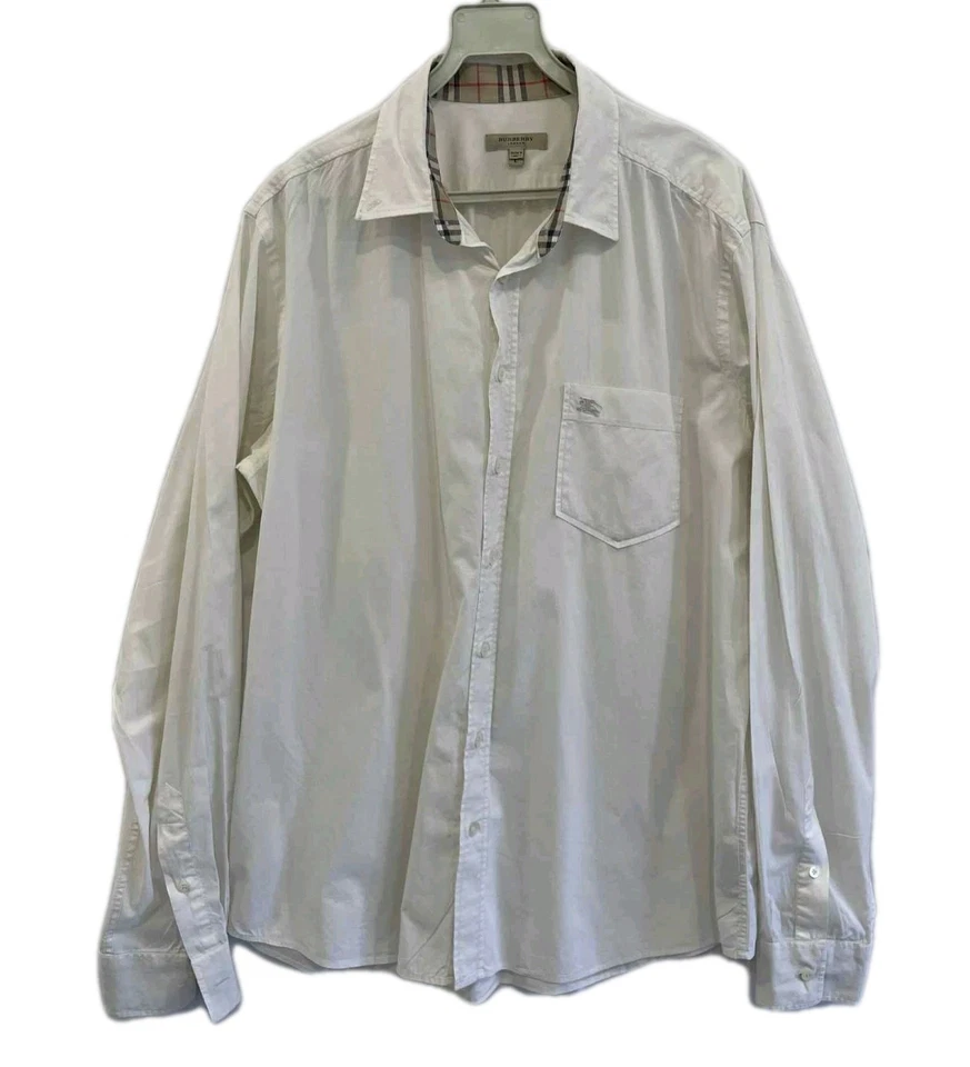Burberry London Men’s White Check Collar Long Sleeve Shirt Size L #C12 - Image 1 of 4