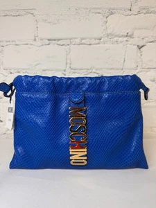 SS22 MOSCHINO Couture Jeremy Scott Blau Leder Schultertasche Gold Vertical Logo - Bild 1 von 4
