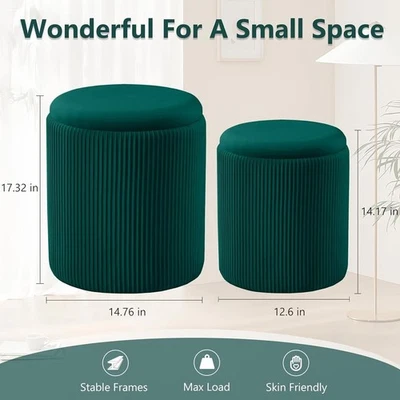 Pair of Green Velvet Ottomans with Storage - 2 Sizes, Footrests/Seating ✨ - Image 1 of 4