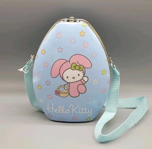 Vtg Sanrio Hello Kitty 2002 Blue Easter Egg Shaped Metal Tin Purse w/Strap - Picture 1 of 9