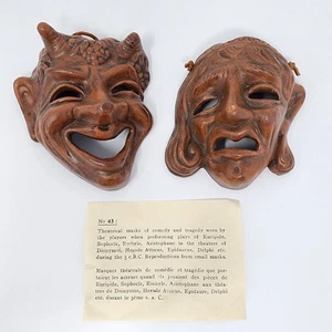 Vintage Greek Theater Comedy And Tragedy Masks Ceramic Cast Wall Art Made Greece - Picture 1 of 14