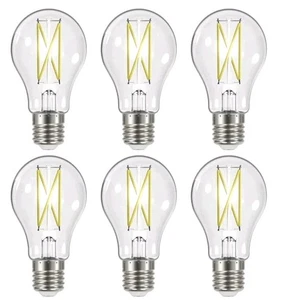 6 Pack Satco S12414 8W =60W Dimmable LED Filament A19 Clear E26 Base 2700K 120V - Picture 1 of 5