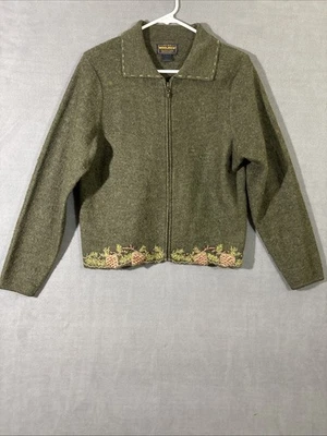 Cárdigan Woolrich S para mujer lana verde bordado cremallera completa Cottagecore Foto 1 de 4