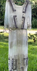 Antique Edwardian AMAZING Net Lace Tea Dress c.1910 Handmade Purple Embroidery - Picture 1 of 24