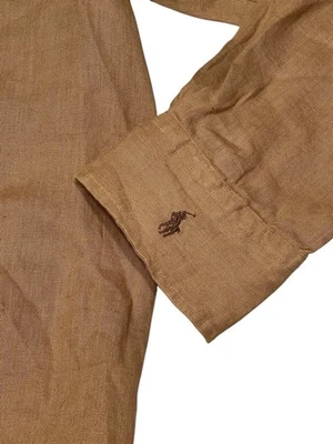 Polo Ralph Lauren Men’s Large Brown Oversized Fit Linen Long Sleeve Shirt Preppy - Image 1 of 4