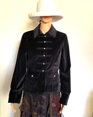 White House Black Market Women Black Velour Corduroy Military Gothic Jacket - Image 1 of 4