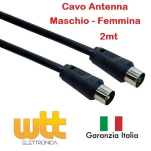 CAVO CAVETTO PROLUNGA ANTENNA TV SPINA MASCHIO - PRESA FEMMINA NERO 2mt 75ohm - Foto 1 di 2