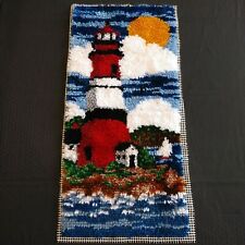 Vtg Lighthouse Completed Latch Hook Rug Wall Hanging 18x36