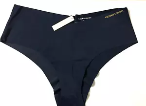Victoria's Secret Cheeky Panties Sz. XL Raw Cut Mositure Wicking Navy Blue Logo - Picture 1 of 4