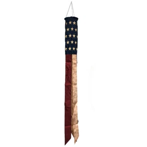 Tea Stained USA Applique Windsock Patriotic American Flag Embroidered 60"L - Picture 1 of 1
