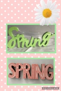 CUT-OUT WORT HOLZ DEKOR Wohndeko NEU versiegelt Neu mit Etikett Frühling rosa grün - Bild 1 von 13