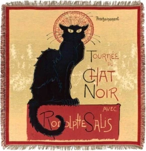 NEW 60" CHAT NOIR BLACK CAT BELGIAN TAPESTRY TABLE CHAIR THROW BED SPREAD 7127 - Picture 1 of 3