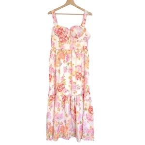 Women's Summer Boho Vintage Floral Print Square Neck Sleeveless Midi Dress XL - Picture 1 of 5