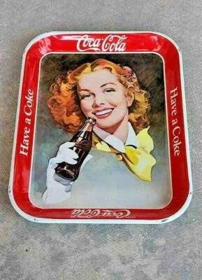 Coca Cola 1943 Girl With Wind In Her Hair Tray by Metalix Vintage Reproduction  - Image 1 of 4