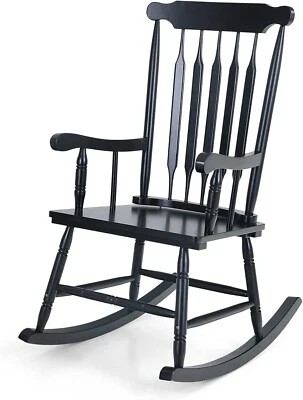 PHI VILLA Patio Rocking Chair Wooden Porch Rocker Single Chair for Balcony Heavy Duty