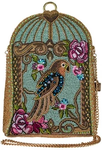 Mary Frances Pretty Parrot Beaded Crossbody Handbag Bird Bag Pink Gold Zip NEW - Picture 1 of 9
