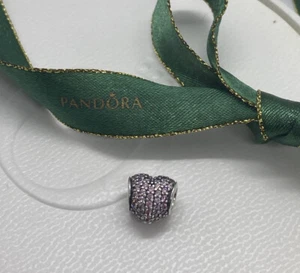 Pandora Charm 791052CZ Sterling Silver 925 Clear Pave Heart Zirconia Authentic - Picture 1 of 7