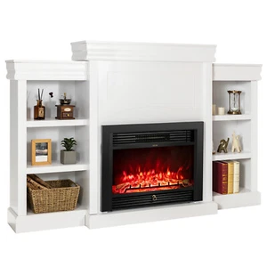 70" Fireplace TV Stand Media W/ 28.5" 750W/1500W Electric Fireplace White - Picture 1 of 10